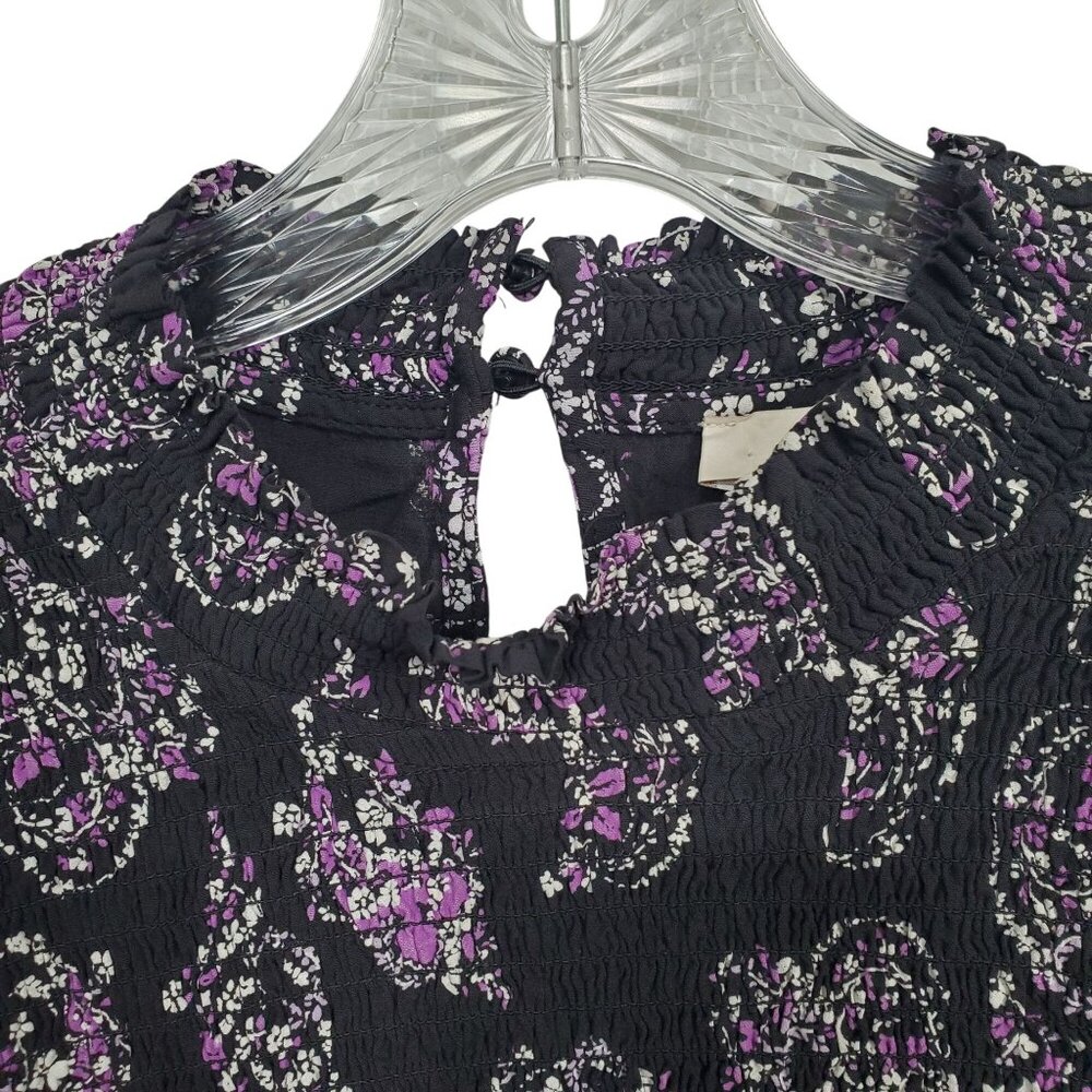 Ann Taylor LOFT L Blouse Smocked Paisley Boho Chic Lightweight Coquette Cottage - Picture 4 of 11